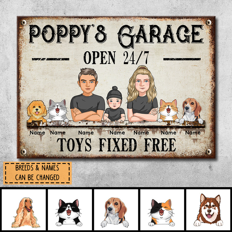 Pawzity Welcome Metal Garage Sign, Gifts For Pet Lovers, Dad's Garage Often 24/7 Toys Fixed Free Funny Sign Vintage Style