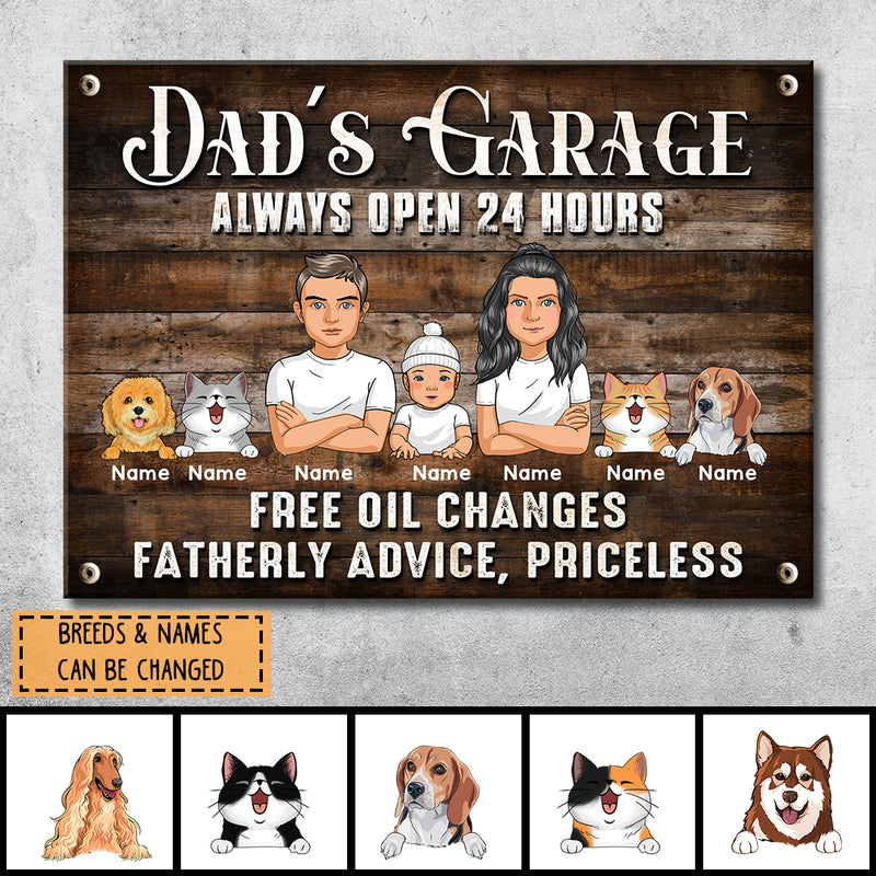 Pawzity Welcome Metal Garage Sign, Gifts For Pet Lovers, Dad's Garage Always Open 24 Hours Free Oil Changes Wooden Style