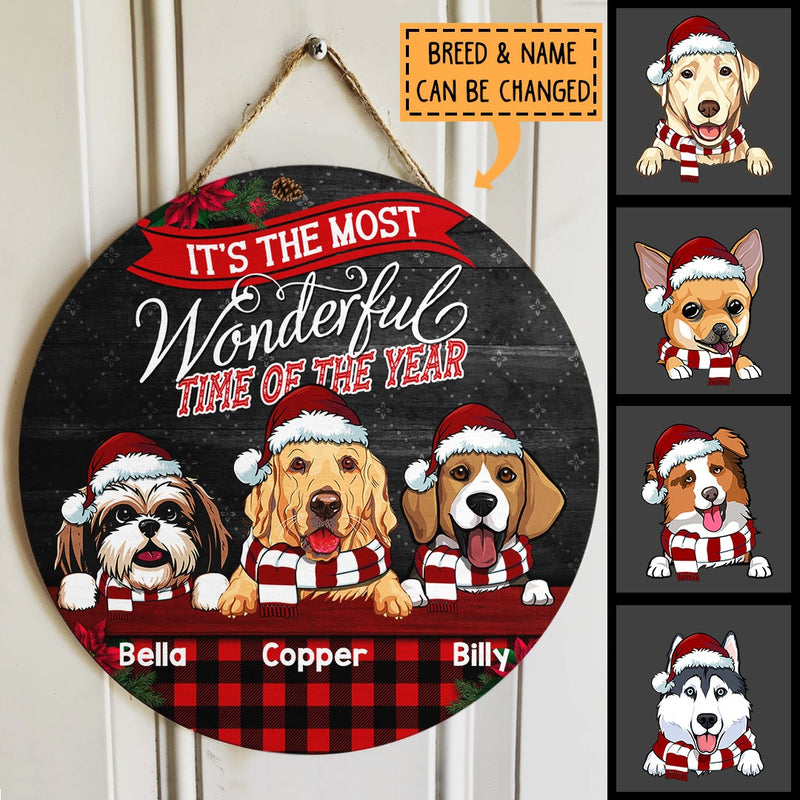 Christmas Door Decorations, Gifts For Dog Lovers, It's The Most Wonderful Time Of The Year Black Red Plaid Door Sign , Dog Mom Gifts