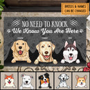 Pawzity No Need To Knock Custom Doormat, Gifts For Dog Lovers, I Know You Are Here Gray Front Door Mat