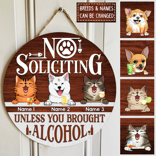 Pawzity No Soliciting Custom Wooden Sign, Gifts For Pet Lovers, Unless You Brought Alcohol