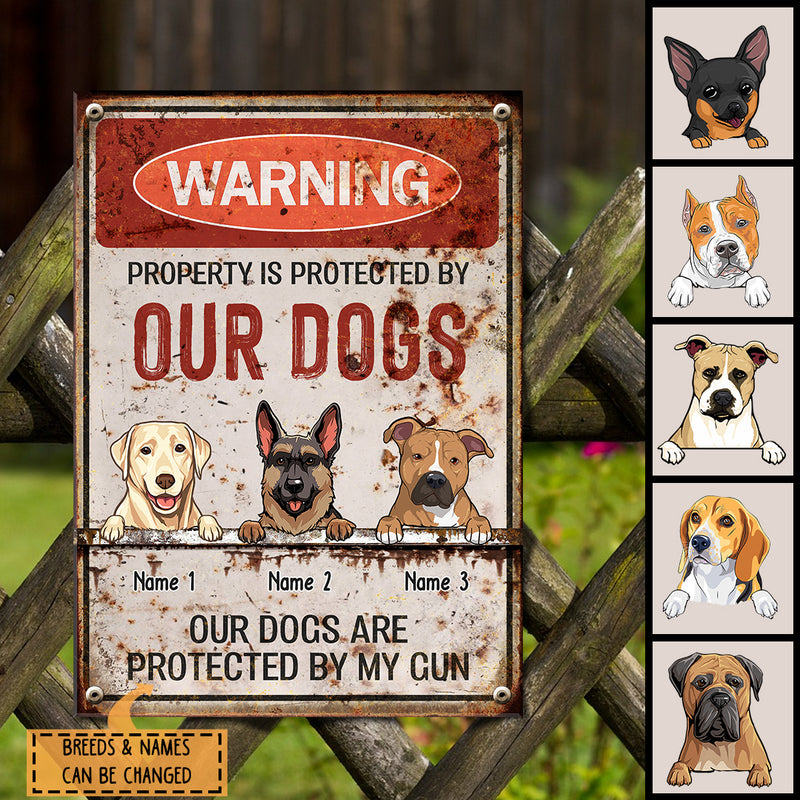 Pawzity Warning Metal Yard Sign, Gifts For Dog Lovers, Property Is Protected By Our Dogs Funny Warning Signs