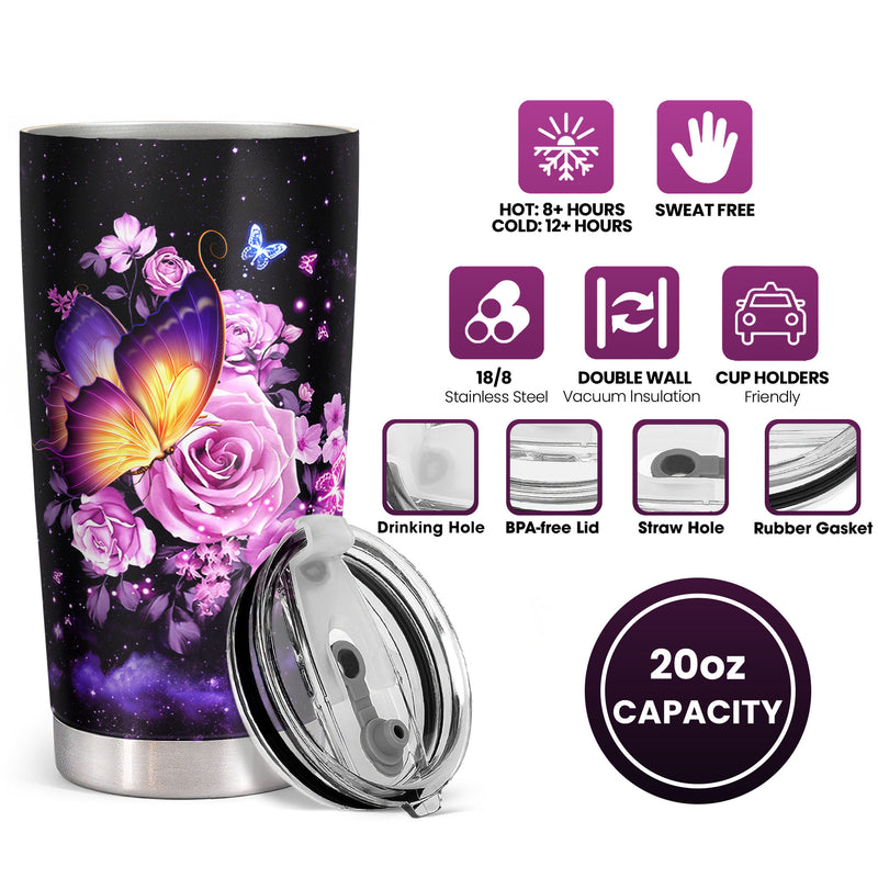 Mom Life Butterflies 20oz Tumbler Stainless Steel Can Lid & Straw Hot Cold
