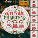 Personalised Welcome Xmas Light Pink Circle Ceramic Ornament - Personalized Cat Lovers Decorative Christmas Ornament