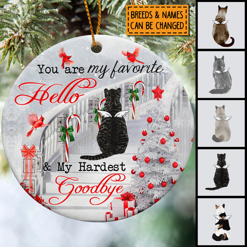 You Are My Hardest Goodbye Circle Ceramic Ornament - Personalized Angel Cat Lovers Decorative Christmas Ornament
