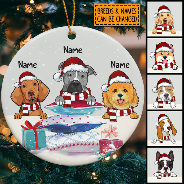 Personalised Dog On Xmas Pillows Grey Circle Ceramic Ornament - Personalized Dog Lovers Decorative Christmas Ornament