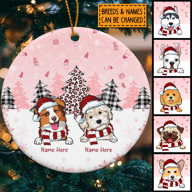 Personalised Xmas Dog Pinktone Circle Ceramic Ornament - Personalized Dog Lovers Decorative Christmas Ornament