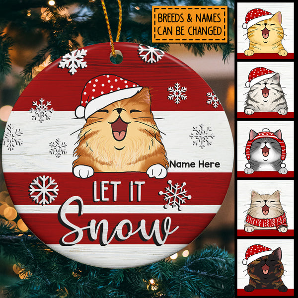 Personalised Let It Snow Red & White Circle Ceramic Ornament - Personalized Cat Lovers Decorative Christmas Ornament