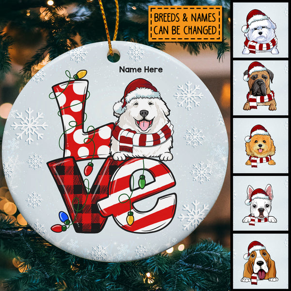 Personalised Love Xmas Pattern Word-art Circle Ceramic Ornament - Personalized Dog Lovers Decorative Christmas Ornament