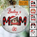 Cat's Mom Silver Snowflake Circle Ceramic Ornament - Personalized Cat Lovers Decorative Christmas Ornament