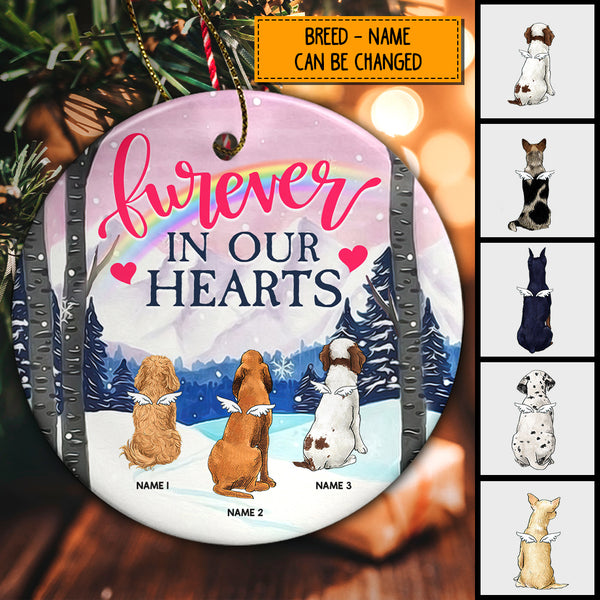 Forever In Our Hearts, Winter Forest Bauble, Personalized Dog Breeds, Pet Memorial Ornament