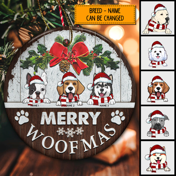 Merry Woofmas, Floral Circle Ceramic Ornament, Personalized Dog Breeds Ornament, Xmas Gifts For Dog Lovers