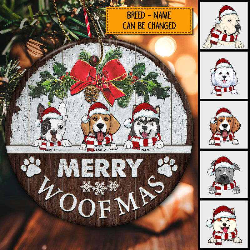 Merry Woofmas, Floral Circle Ceramic Ornament, Personalized Dog Breeds Ornament, Xmas Gifts For Dog Lovers