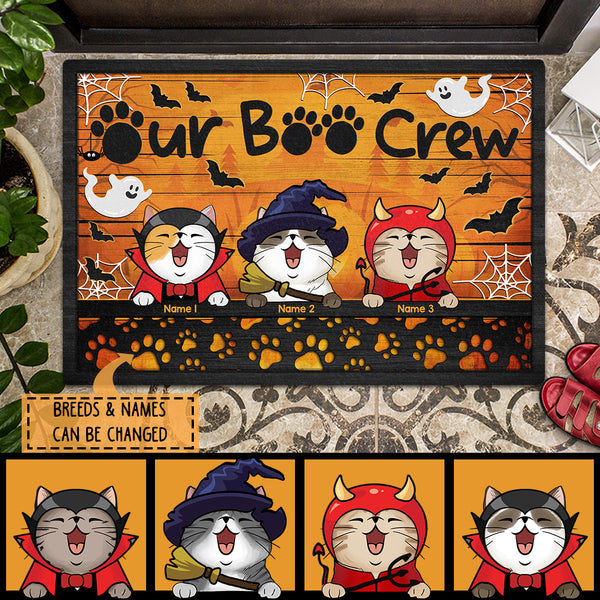 Halloween Personalized Doormat, Gifts For Cat Lovers, Our Boo Crew Cute Little Ghosts Outdoor Door Mat