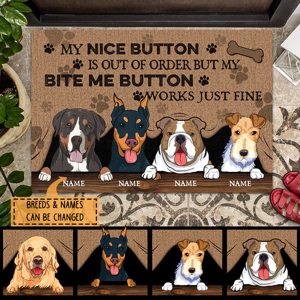 Pawzity Personalized Doormat, Gifts For Dog Lovers, My Nice Button Is Out Of Order Holiday Doormat