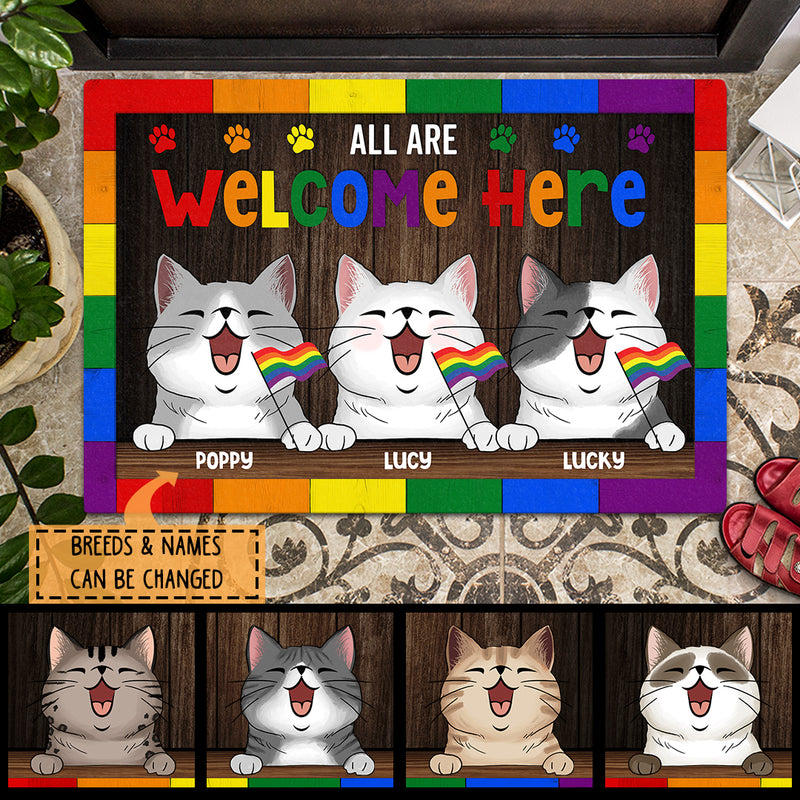 Pawzity Welcome Mat, Gifts For Cat Lovers, All Are Welcome Here Pride LGBT Front Door Mat