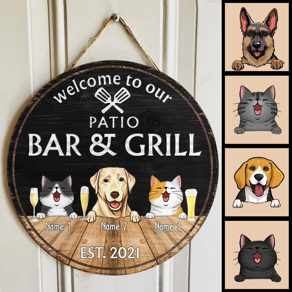 Pawzity Patio Bar & Grill Welcome Door Signs, Gifts For Pet Lovers, Couple Of Spatula Custom Wooden Signs