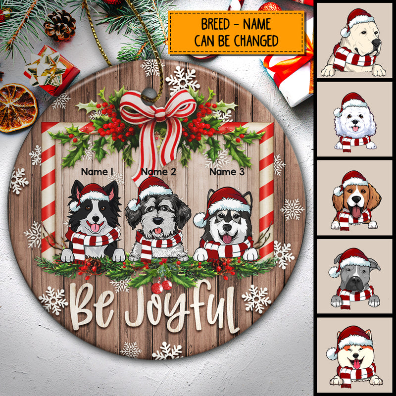 Personalised Be Joyful Xmas Frame Wooden Circle Ceramic Ornament - Personalized Dog Lovers Decorative Christmas Ornament