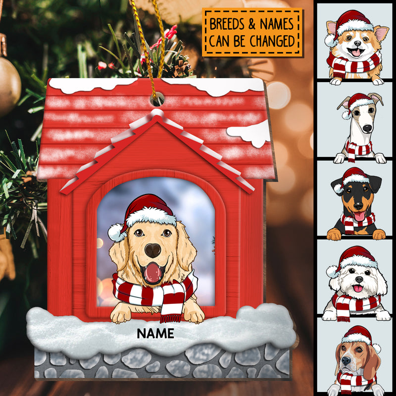 Personalised Dog In Red House Shaped Wooden Ornament - Personalized Dog Lovers Decorative Christmas Ornament