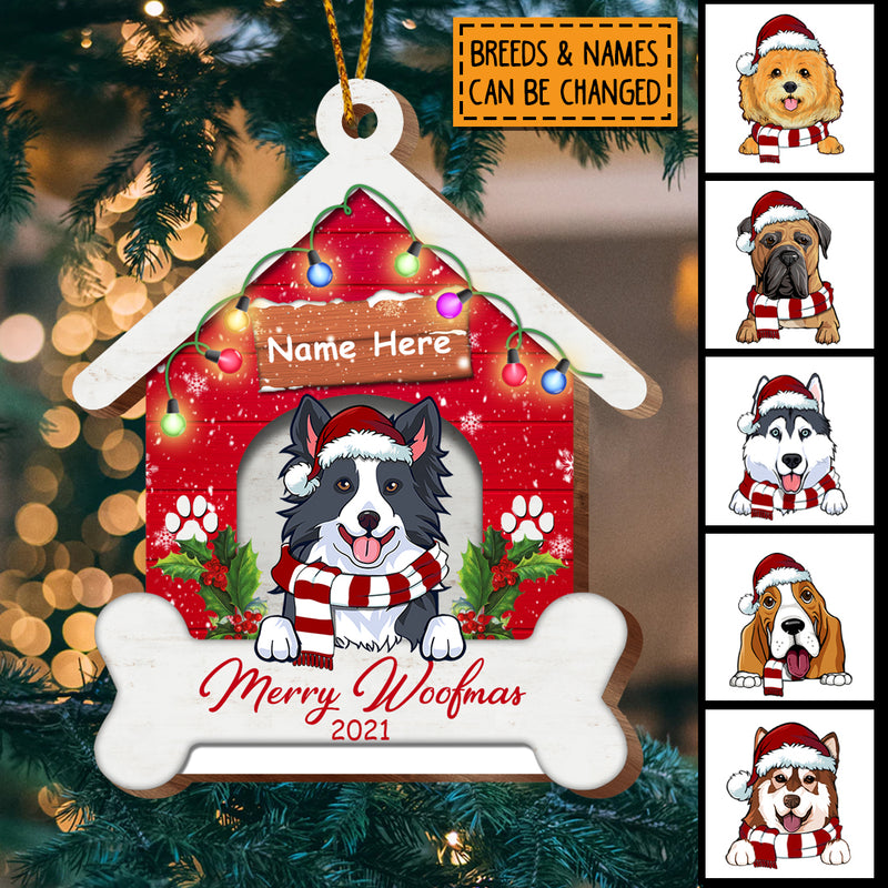 Personalised Dog In Red House With Bone Shaped Wooden Ornament - Personalized Dog Lovers Decorative Christmas Ornament