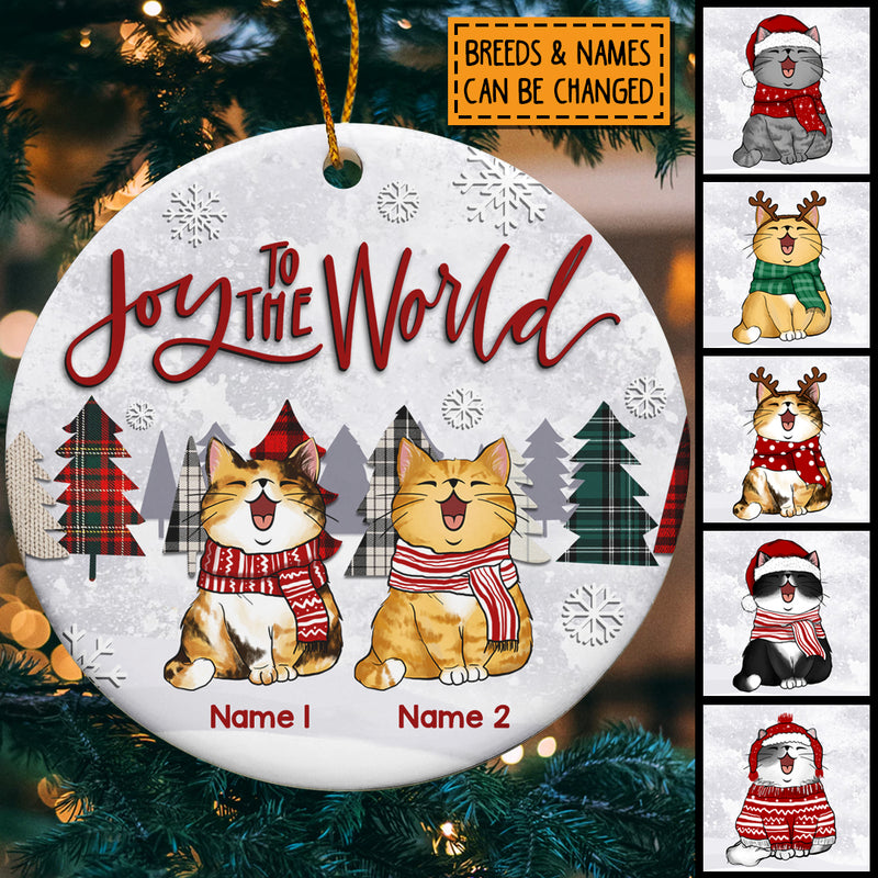 Personalised Joy To The World Light Grey Circle Ceramic Ornament - Personalized Cat Lovers Decorative Christmas Ornament