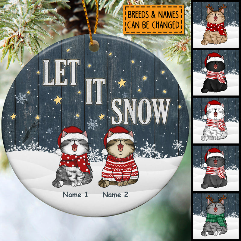 Personalised Let It Snow Golden Stars Circle Ceramic Ornament - Personalized Cat Lovers Decorative Christmas Ornament