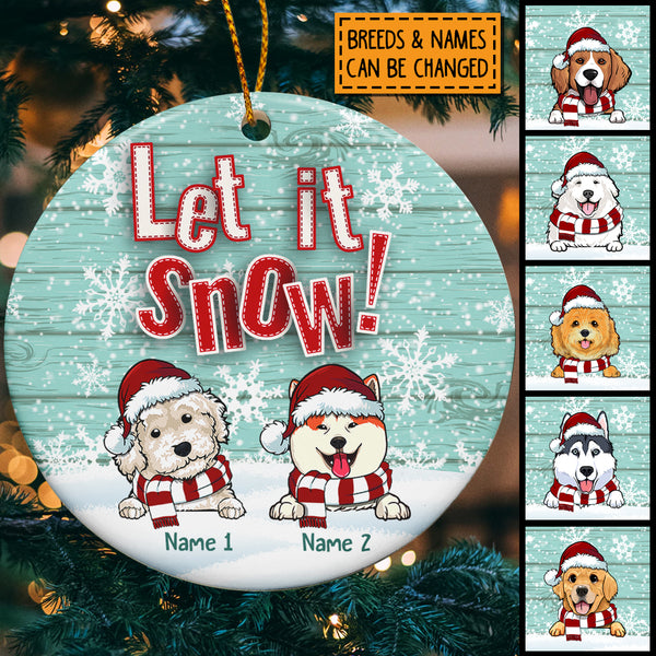 Personalised Let It Snow Wooden Circle Ceramic Ornament - Personalized Dog Lovers Decorative Christmas Ornament