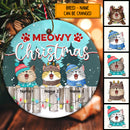 Personalised Meowy Christmas Cat On Fence Circle Ceramic Ornament - Personalized Cat Decorative Christmas Ornament