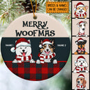 Personalised Merry Woofmas Red Plaid Circle Ceramic Ornament - Personalized Dog Lovers Decorative Christmas Ornament