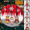 Personalised Red Plaid Xmas Circle Ceramic Ornament