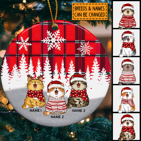 Personalised Red Plaid Xmas Circle Ceramic Ornament
