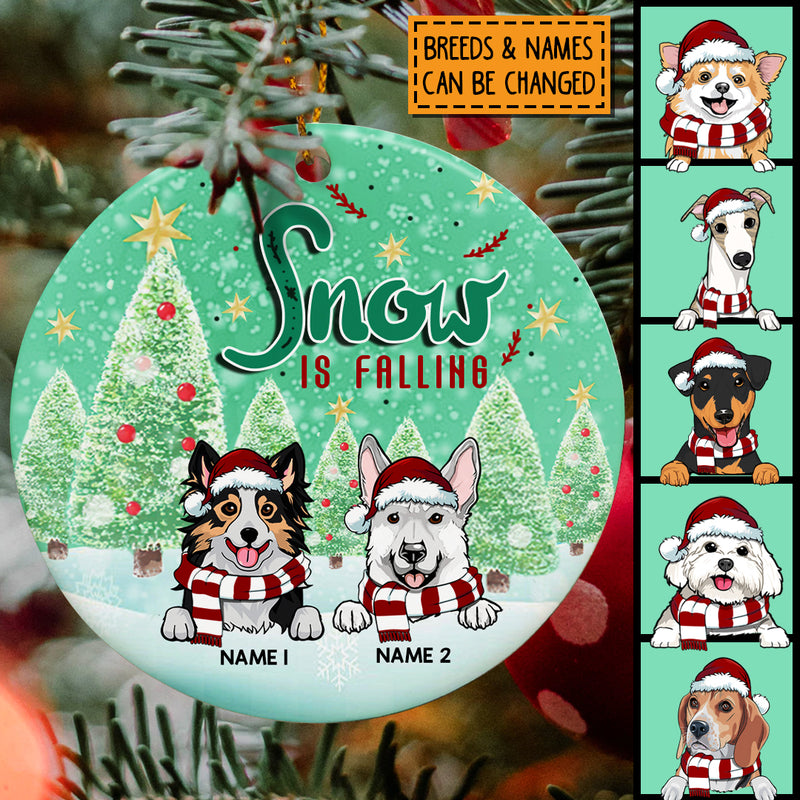 Personalised Snow Is Falling Green Circle Ceramic Ornament - Personalized Dog Lovers Decorative Christmas Ornament