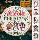 Personalised Welcome Xmas Light Pink Circle Ceramic Ornament - Personalized Dog Lovers Decorative Christmas Ornament