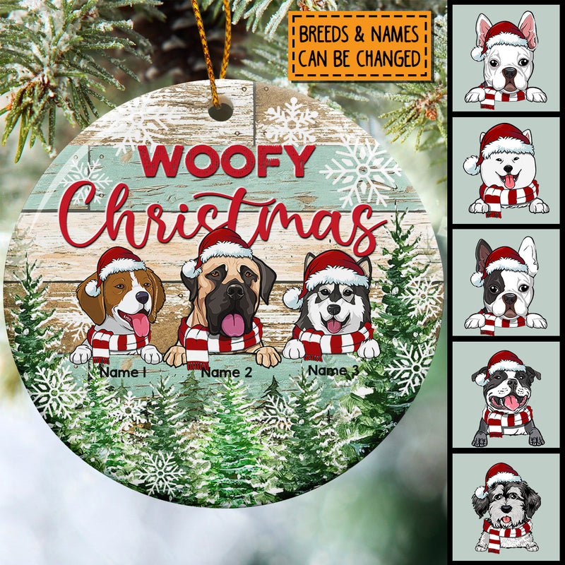 Personalised Woofy Christmas Old Wooden Circle Ceramic Ornament - Personalized Dog Lovers Decorative Christmas Ornament