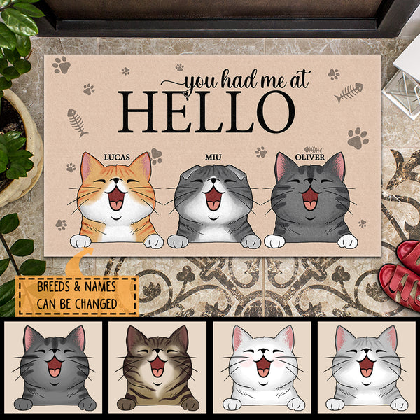 Pawzity Personalized Doormat, Gifts For Cat Lovers, You Had Me At Hello Front Door Mat