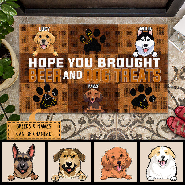 Pawzity Dog Welcome Mat, Gifts For Dog Lovers, Hope You Brought Beer & Dog Treats Outdoor Door Mat