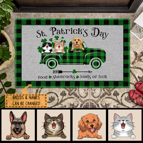 St. Patrick's Day Personalized Doormat, Gifts For Pet Lovers, Food Shamrocks Loads Of Luck Holiday Doormat