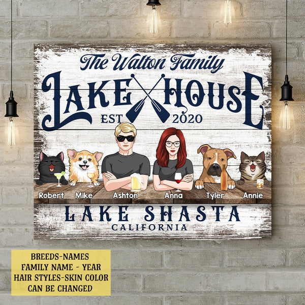 Personalized Dog & Cat Landscape Canvas, Gifts For Pet Lovers, Lake House Lake Shasta Canvas