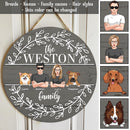 Pawzity Personalized Wood Sign, Gifts For Dog Lovers, A Couple & Their Dogs Laurel Wreath Family Name Sign