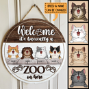 Pawzity Personalized Wood Signs, Gifts For Cat Lovers, It's Basically A Zoo In Here Welcome Door Signs