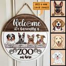 Pawzity Personalized Wood Signs, Gifts For Dog Lovers, It's Basically A Zoo In Here Welcome Door Signs