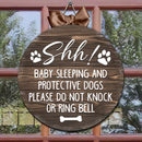 Pawzity Personalized Wood Signs, Gifts For Dog Lovers, Shh Sleeping Baby And Protective Dogs Please Do Not Knock
