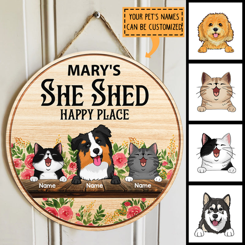 Pawzity Personalized Wood Signs, Gifts For Pet Lovers, She Shed Happy Place Flower Vintage Signs