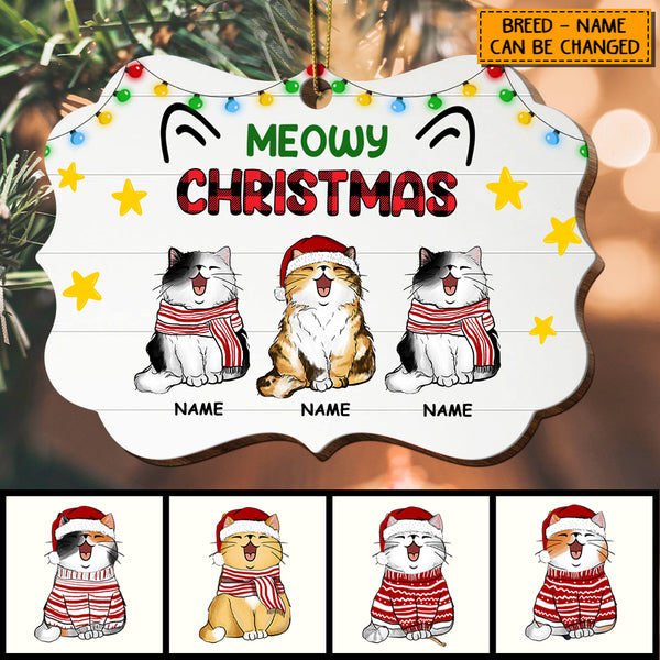 Meowy Christmas, Little Stars Shaped Wooden Ornament, Personalized Christmas Cat Breeds Ornament