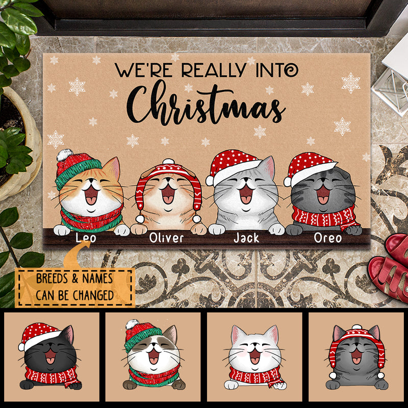 Christmas Personalized Doormat, Gifts For Cat Lovers, We're Really Into Christmas Front Door Mat
