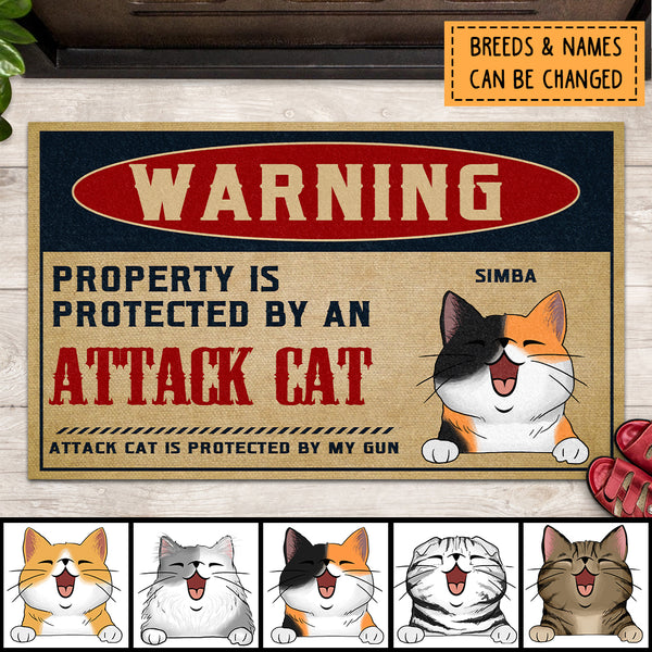 Pawzity Custom Doormat, Gifts For Cat Lovers, Property Is Protected By An Attack Cat Warning Front Door Mat