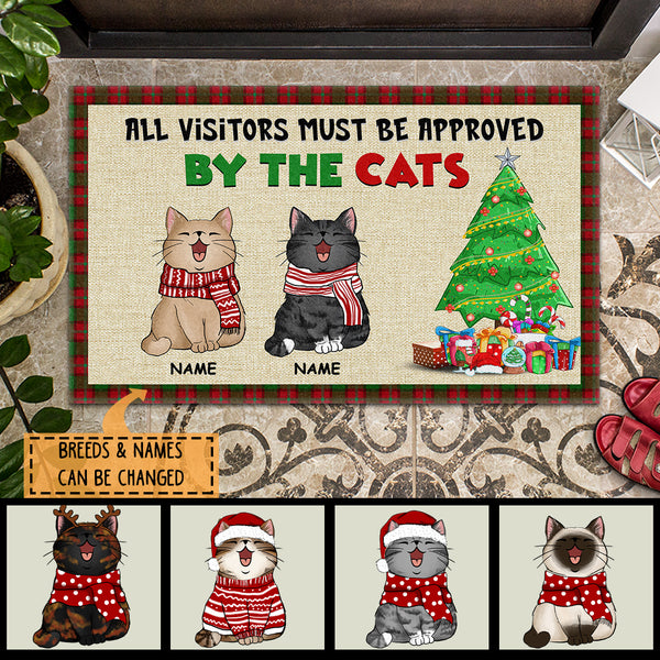 Christmas Personalized Doormat, Gifts For Cat Lovers, All Visitors Must Be Approved By The Cats Front Door Mat