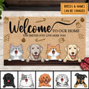 Christmas Welcome To Our Home Custom Doormat, Gifts For Pet Lovers, The Humans Just Live Here Too Holiday Doormat