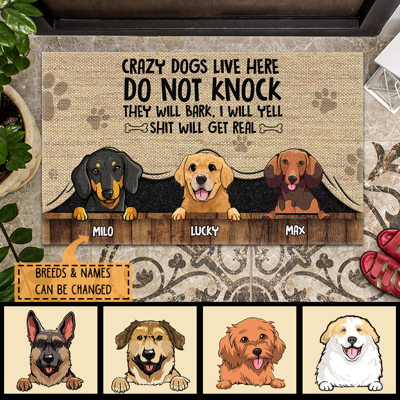 Pawzity Personalized Doormat, Gifts For Dog Lovers, Crazy Dogs Live Here Do Not Knock Front Door Mat