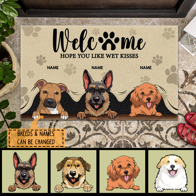 Pawzity Outdoor Door Mat, Gifts For Dog Lovers, Welcome Hope You Like Wet Kisses Personalized Doormat